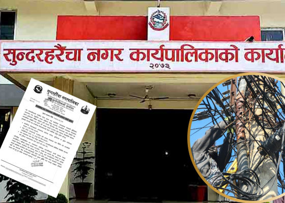 सुन्दरहरैंचामा अव्यवस्थित तार हटाउन पन्ध्र दिने अल्टिमेटम, अटेर गरे नगरपालिकाले नै हटाउने